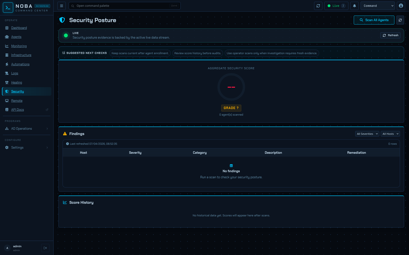 NOBA Security Posture — per-agent scoring with config audit